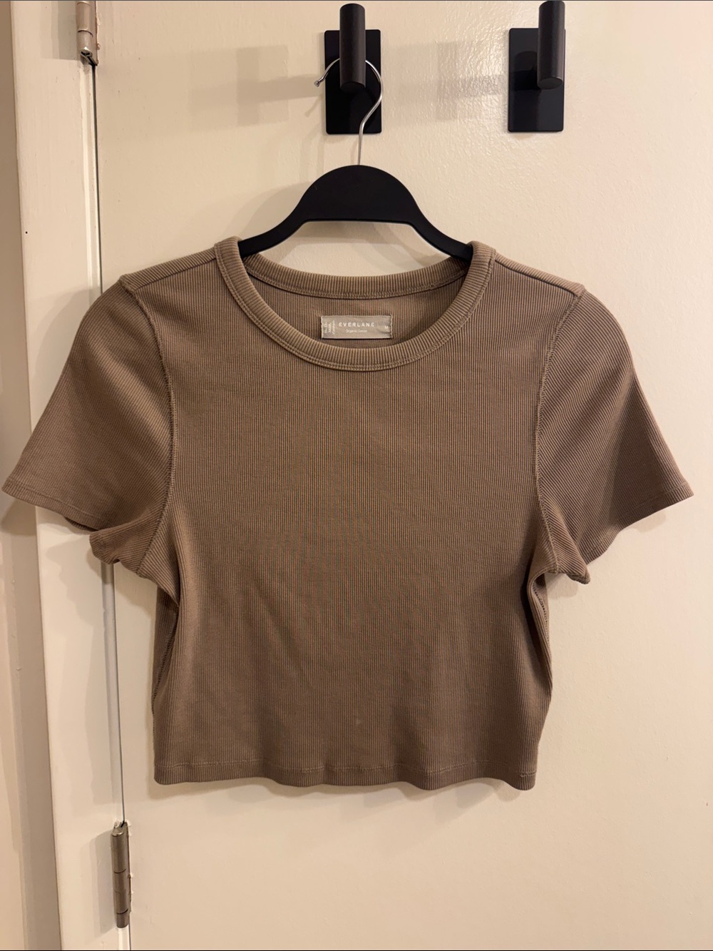 Everlane Taupe Ribbed Crop Tee